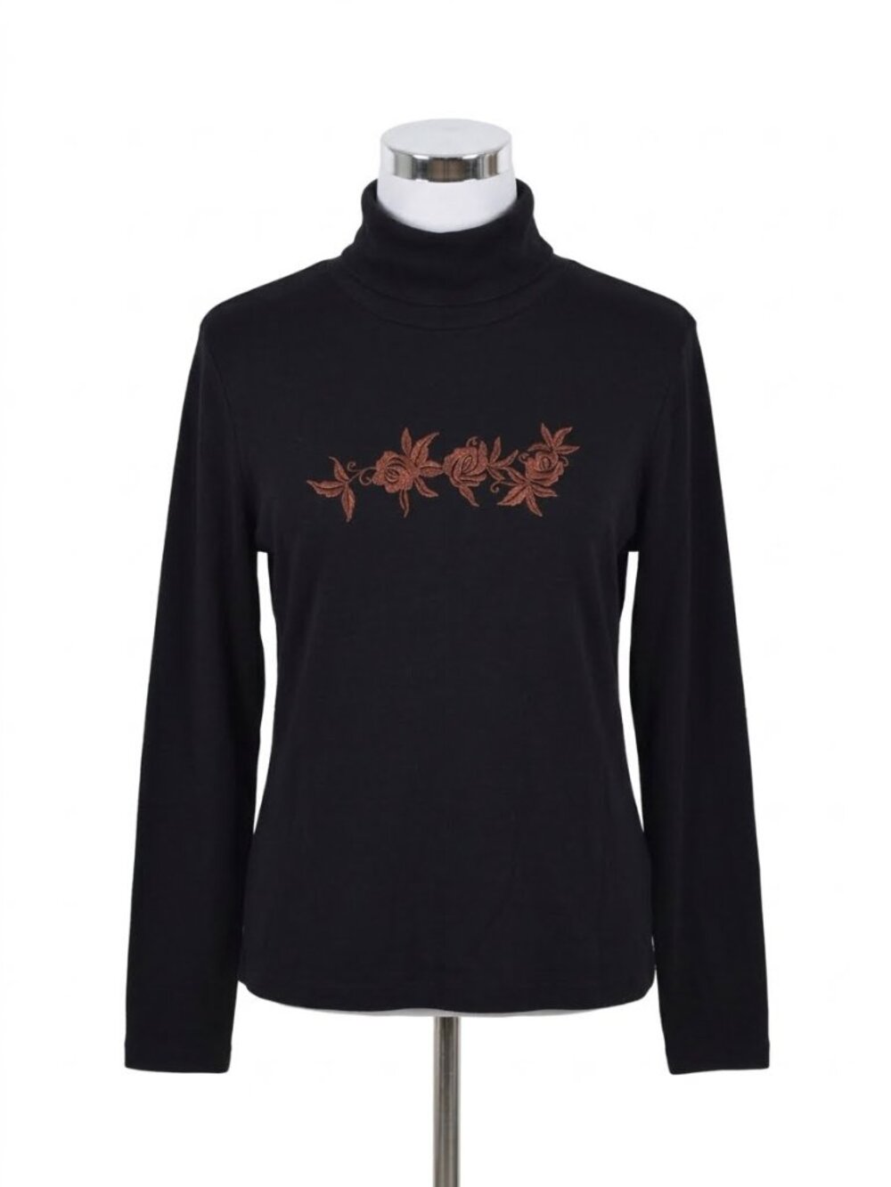 Bogner Embroidered Wool Blend‎ Black Turtleneck Sweater Size Medium